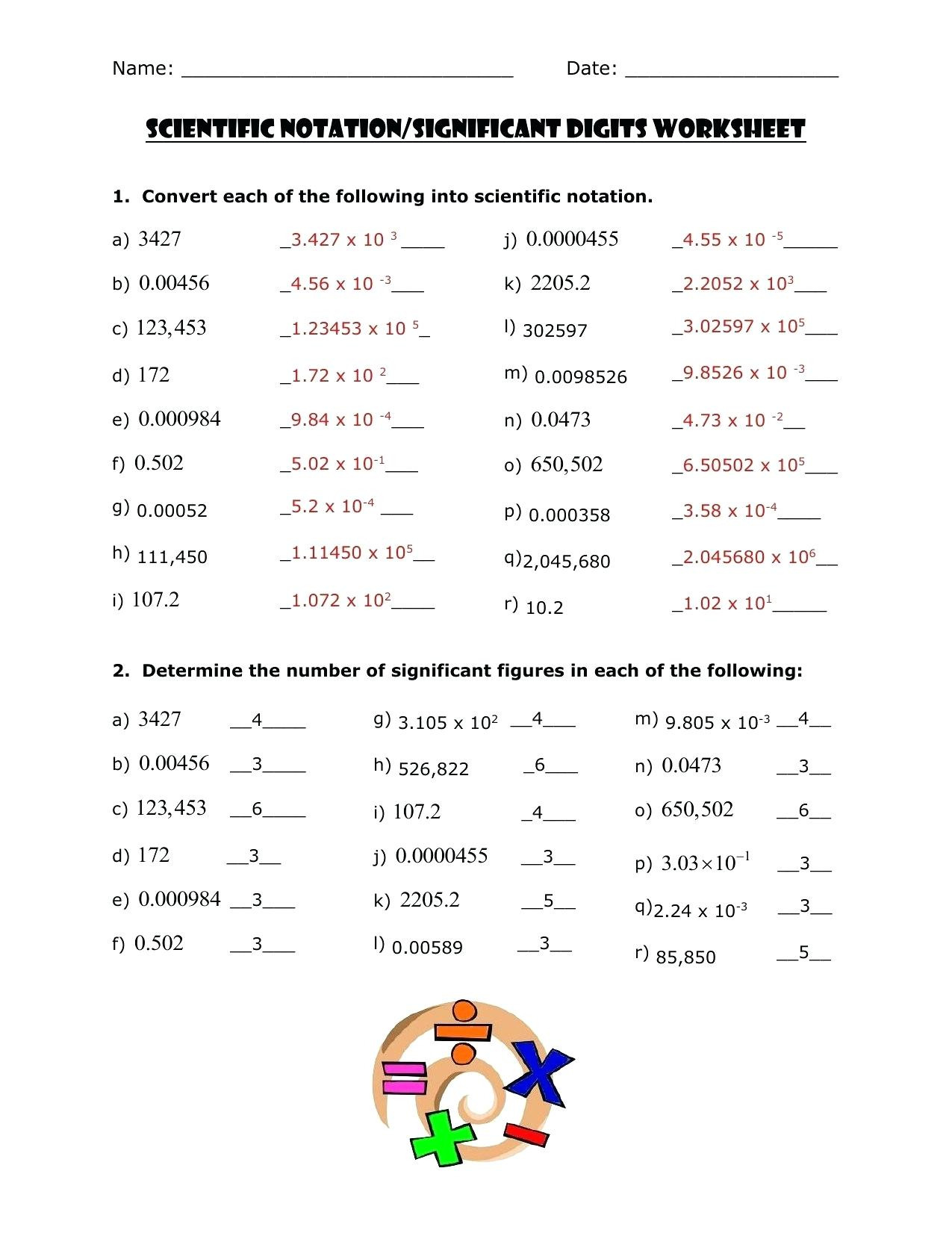 Scientific notation worksheet with answers