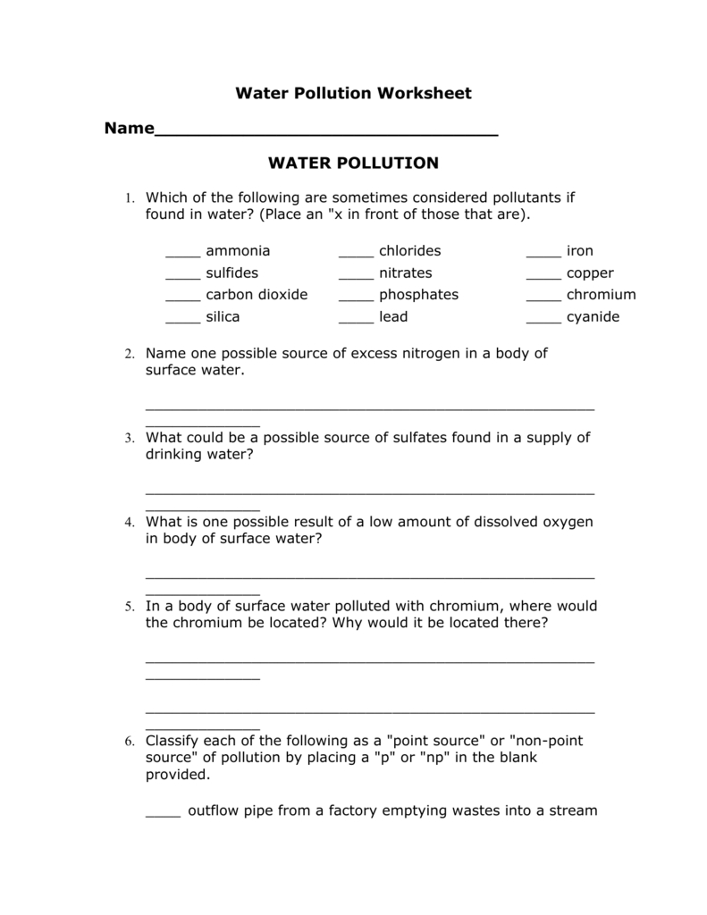 Water pollution worksheet — db-excel.com