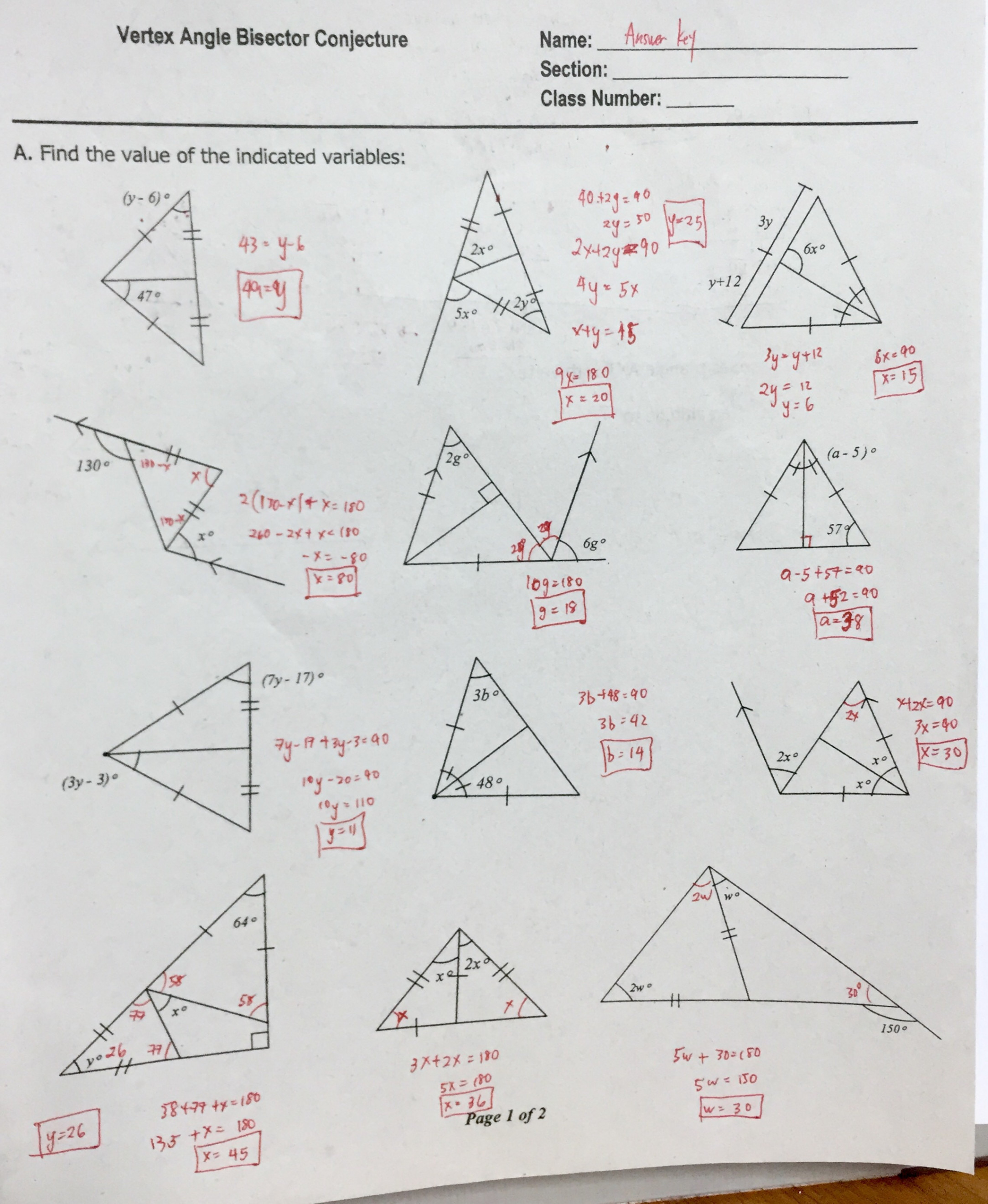 Triangle interior angles worksheet answers
