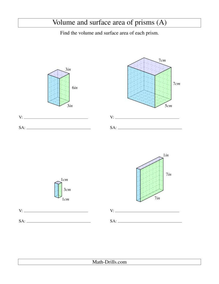 Surface area of prisms and cylinders worksheet answers — db-excel.com