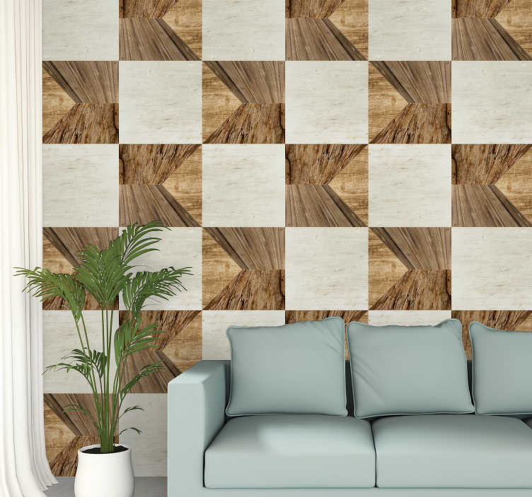 Papel Pintado Cuadrados Textura Madera Tenvinilo