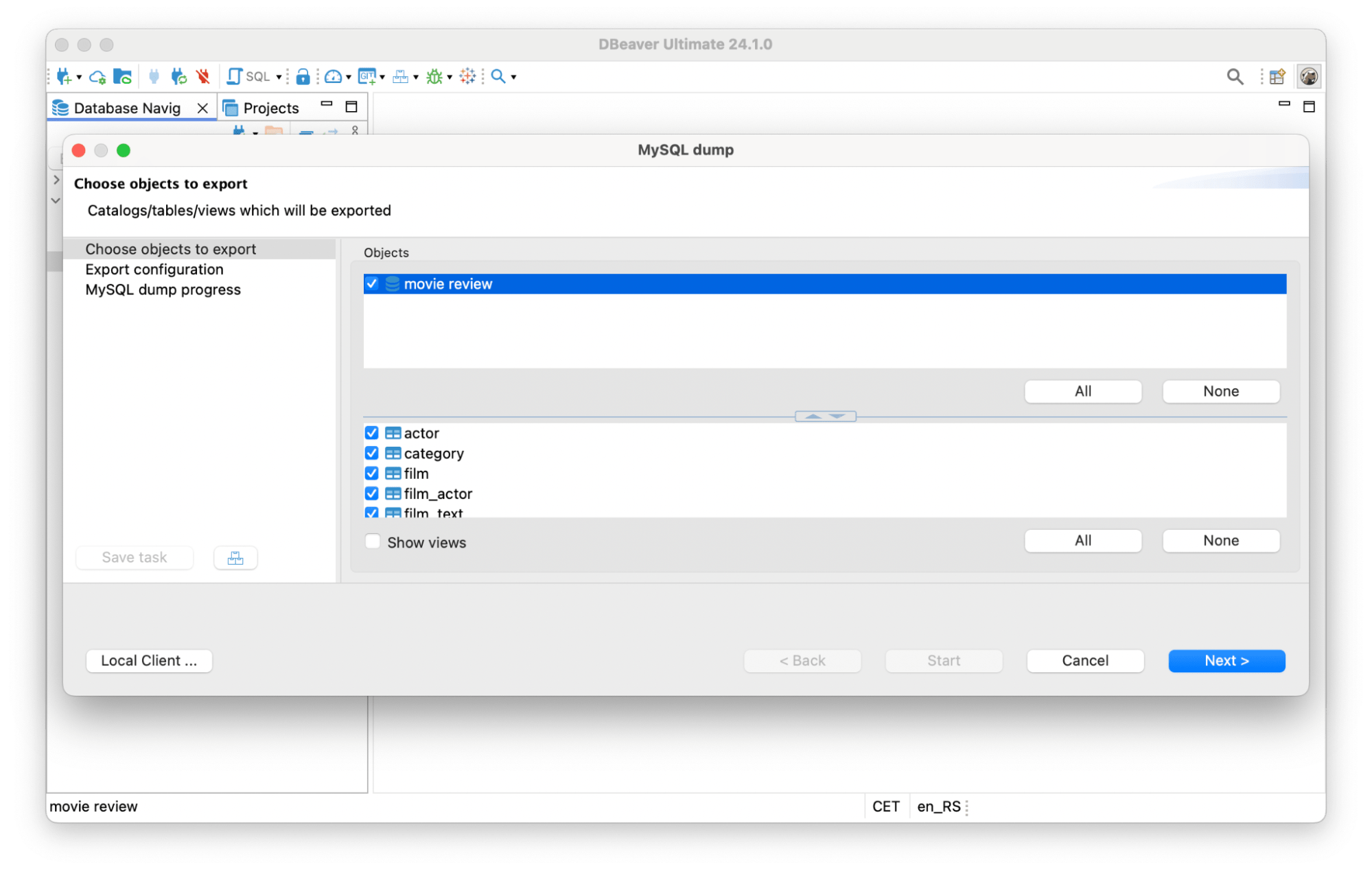 Backup and restore your database in dbeaver