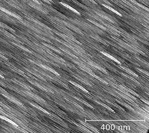 Sputtered platinum film. Height image. 100 mV, 1 nA, 1Hz line rate.