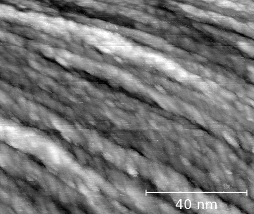 Sputtered platinum film. Height image. 100 mV, 1 nA, 1Hz line rate.