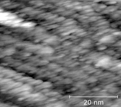 Sputtered platinum film. Height image. 100 mV, 1 nA, 1Hz line rate.
