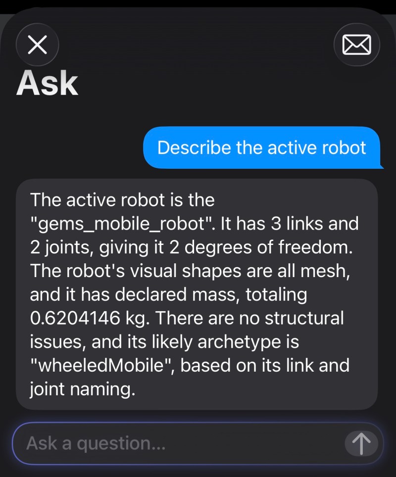 ARMOR Ask assistant answering a question about a robot 
