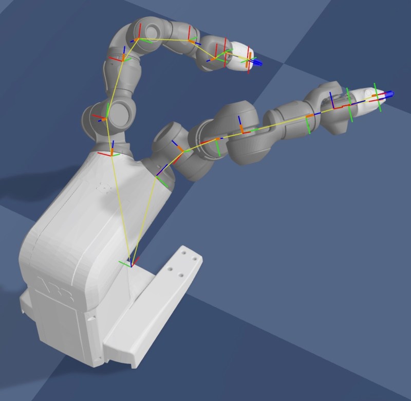 Joints skeleton overlay showing frames and axes on a robot arm in ARMOR