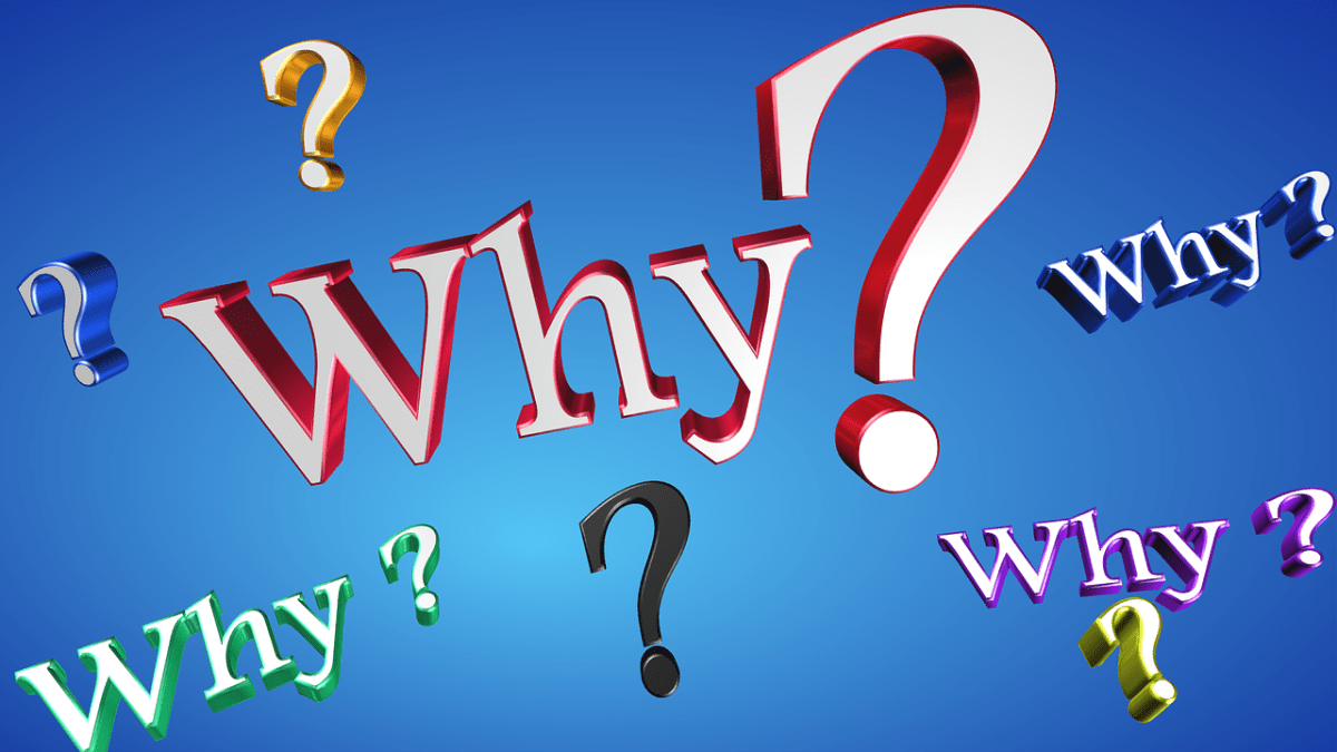 A vector image with the word why along with several question marks introducing the idea that researchers don't fully understand why learning English as a second language is so hard.