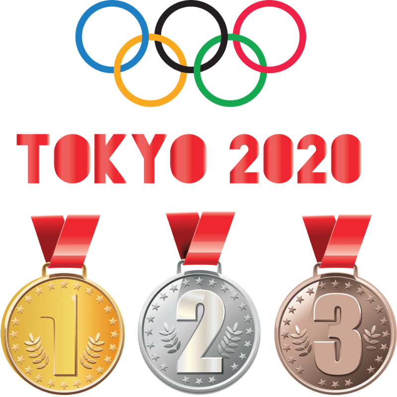 A vector graphic with the Olympic rings and a gold medal, silver medal, and a bronze medal. Introduces the topic of how Korean names are written in English at the Tokyo 2020 Olympics