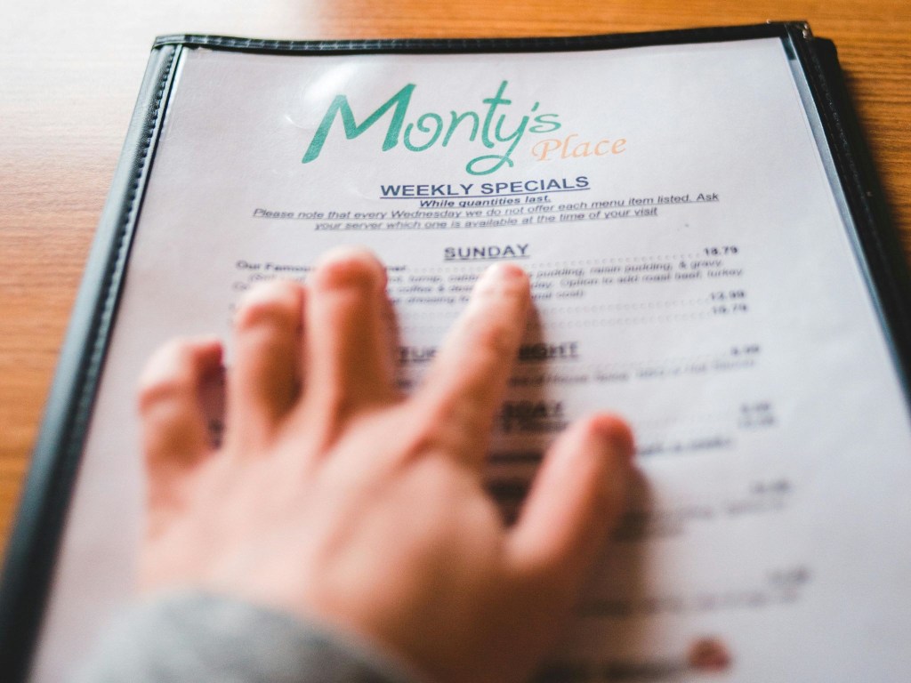 A menu for Monty's place, a reminder the trouble with signage in Korea often extends to menus