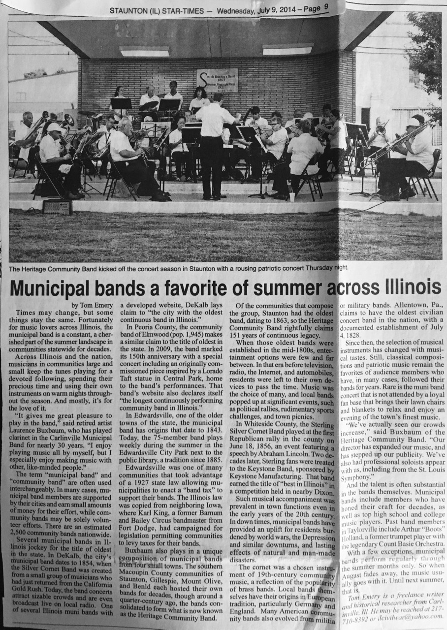 Newspaper Article about Heritage Community Band