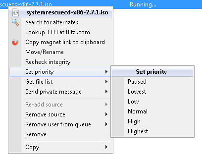 Download Queue context menu