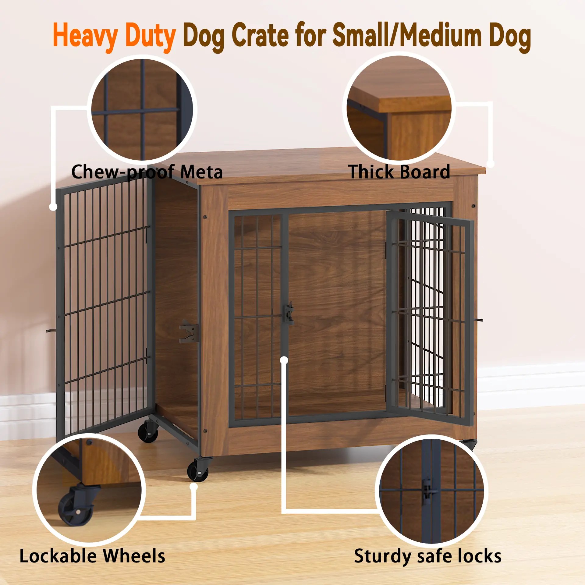 heavy duty dog crate with steel frame and durable wood panels