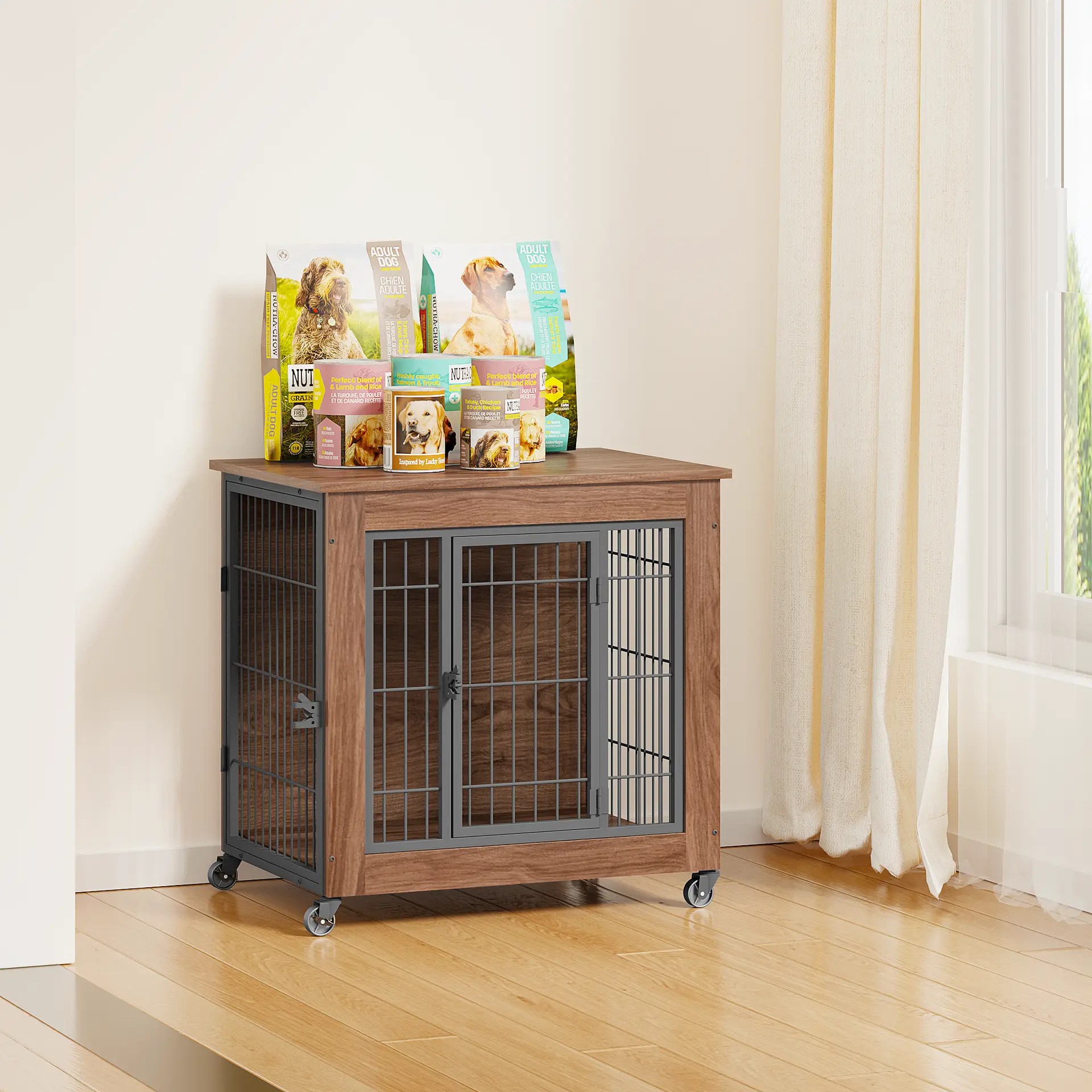 Dog Crate Furniture with Wheels for Small Dogs
