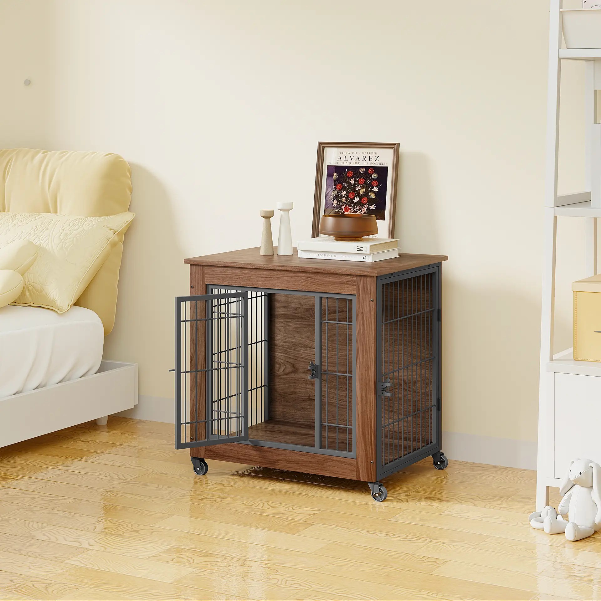 Dog Crate Furniture with Wheels for Small Dogs