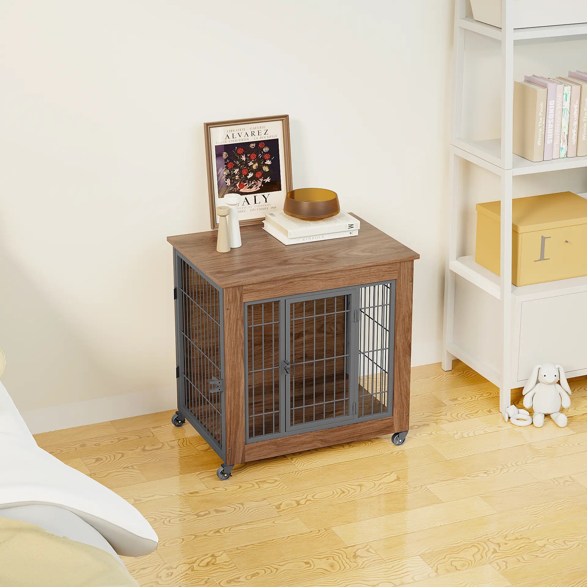 Dog Crate Furniture with Wheels for Small Dogs
