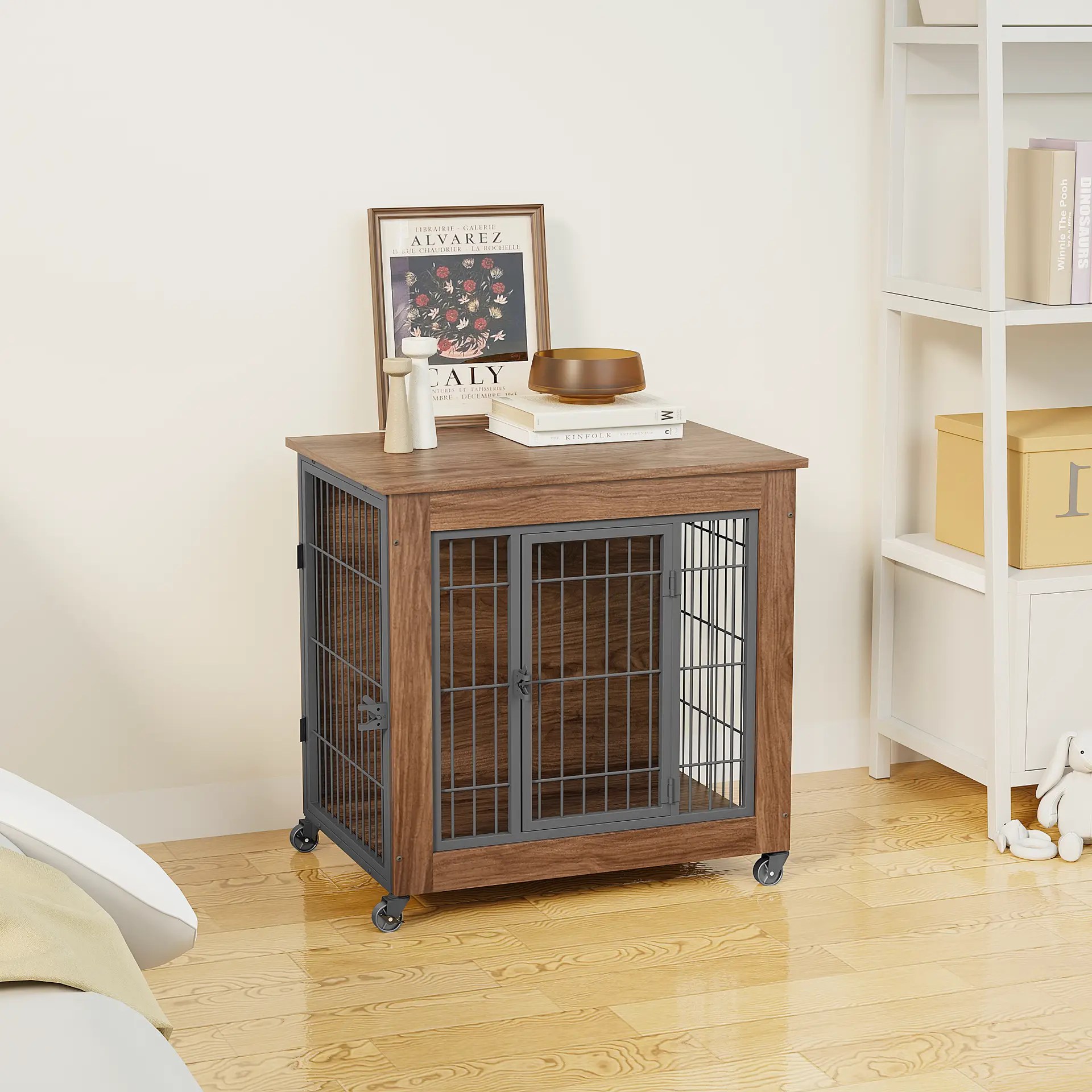 Dog Crate Furniture with Wheels for Small Dogs