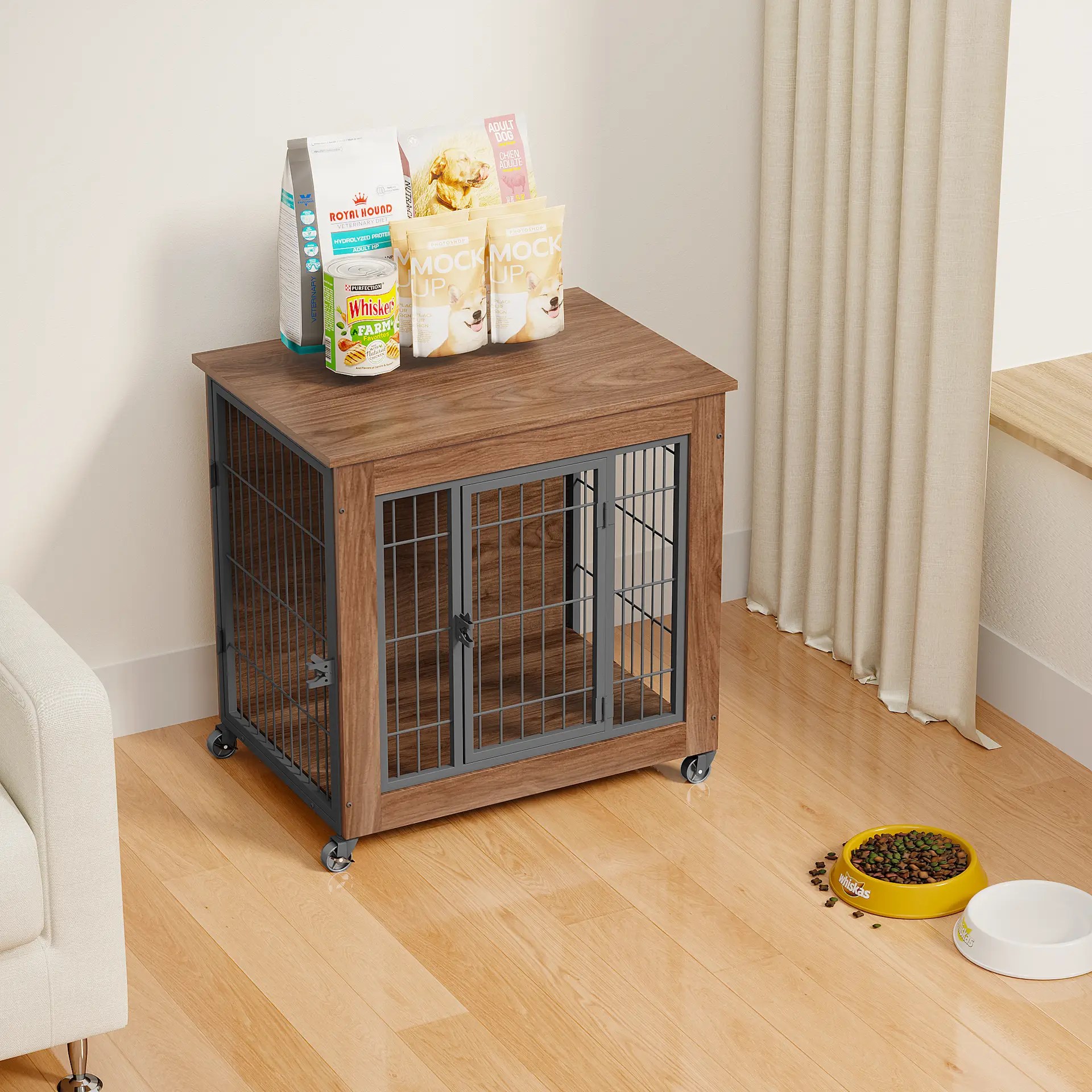 dog crate furniture wooden dog kennel with metal frame and door