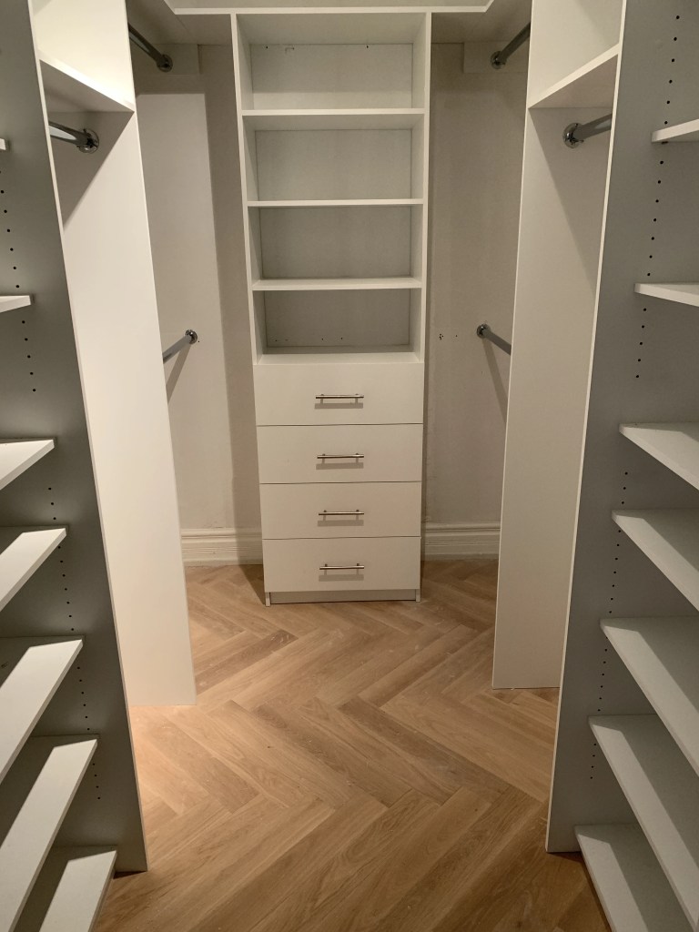 walk-in closet grey with shelf