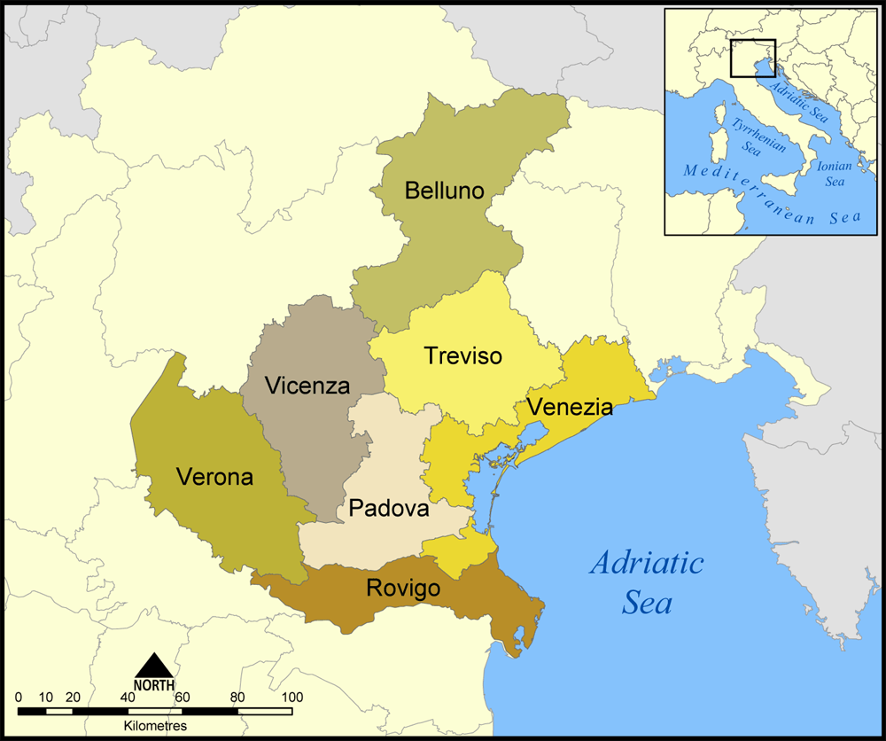 IT VE Provinces Of Veneto Map 
