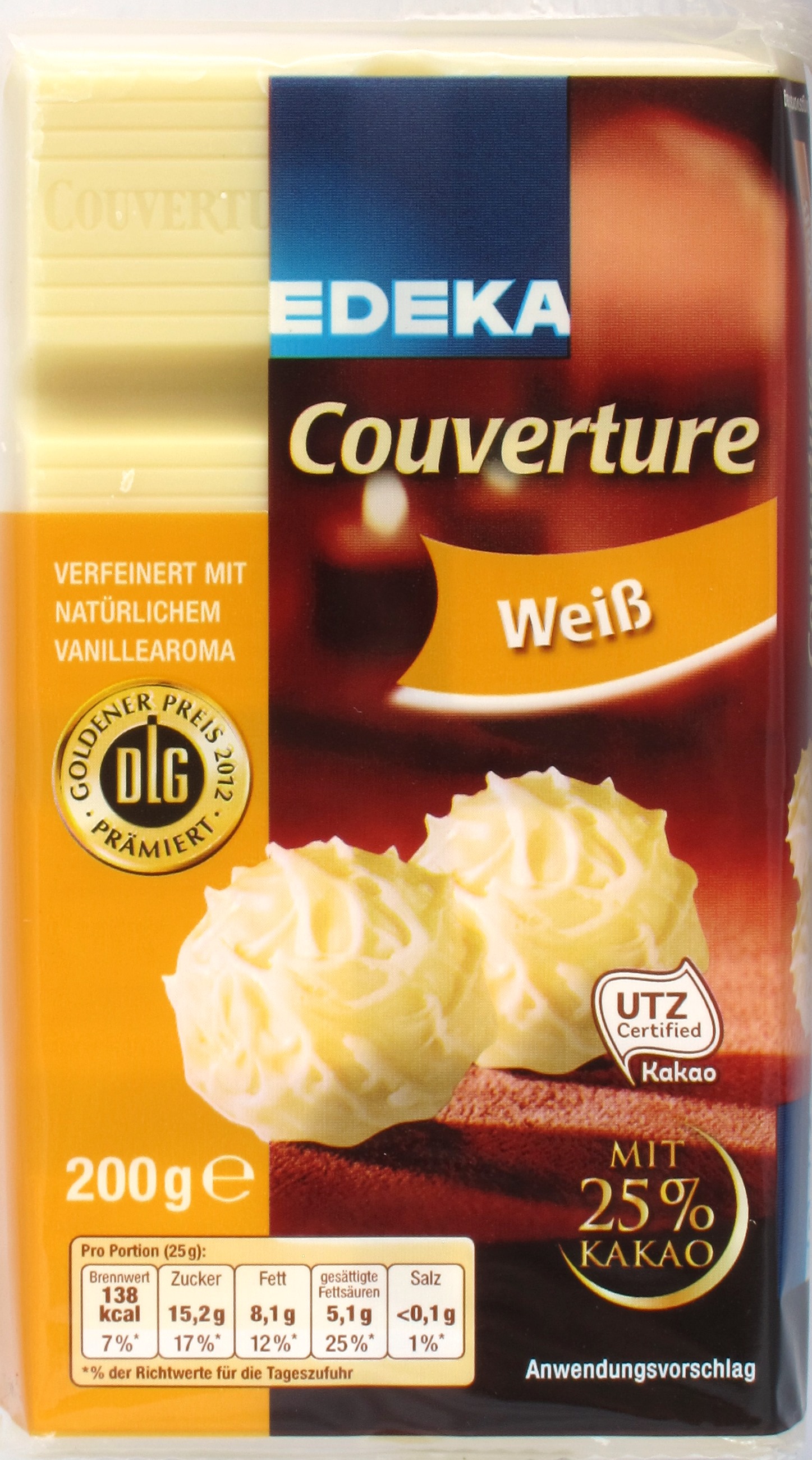Der grund ist, dass ich mich nur ungern mit einem resultat zufrieden gebe, das nicht wie der originale butterkuchen vom bäcker nebenann schmeckt. EDEKA Couverture weiÃ | Chclt.net Schokoladentest