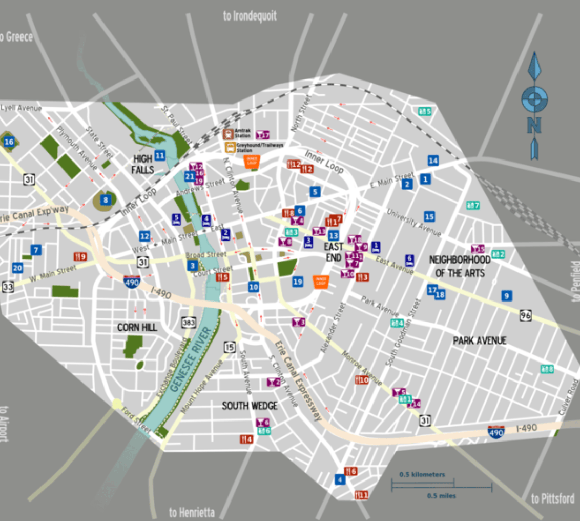 Image of a map with various pinpoints of locations