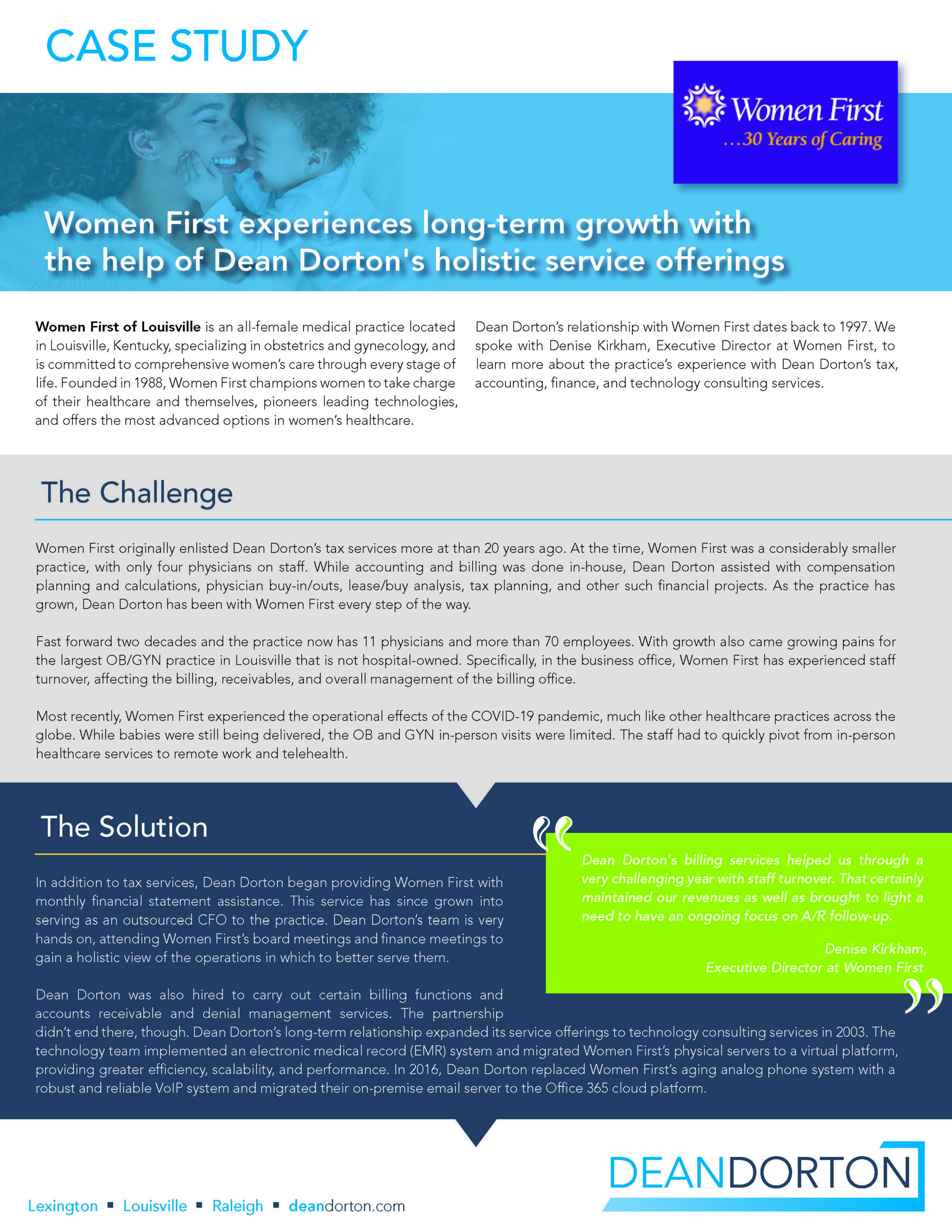 women first experiences growth with dean dorton healthcare consulting on women's first louisville fax number