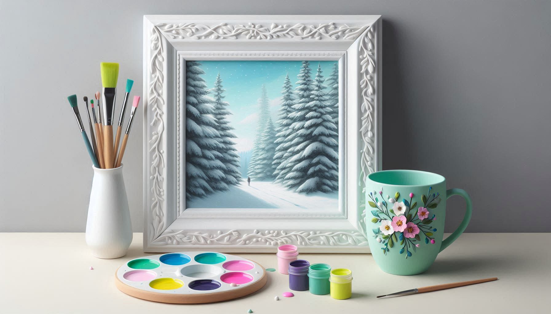 This image shows a DIY mug and a hand painted picture frame.