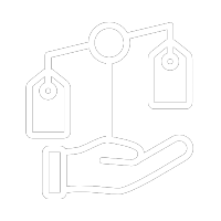 an icon of a hand holding a scale that is weighing two items against one another, symbolizing benchmark comparison