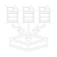 An Icon with three documents going into a box symbolizing data collection