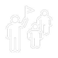 a person holding a flag leading two others behind them, symbolizing guided implementation