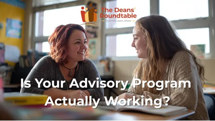 Adult mentor and student in one-on-one advisory conversation, illustrating the meaningful relationships that advisory program evaluation frameworks assess for effectiveness