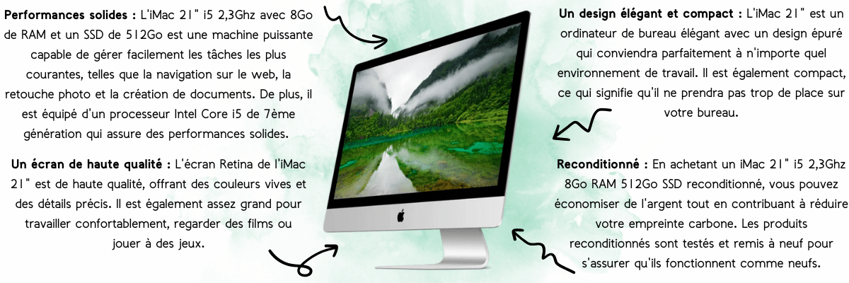 iMac 21 reconditionné i5 8Go RAM 512Go SSD 2017