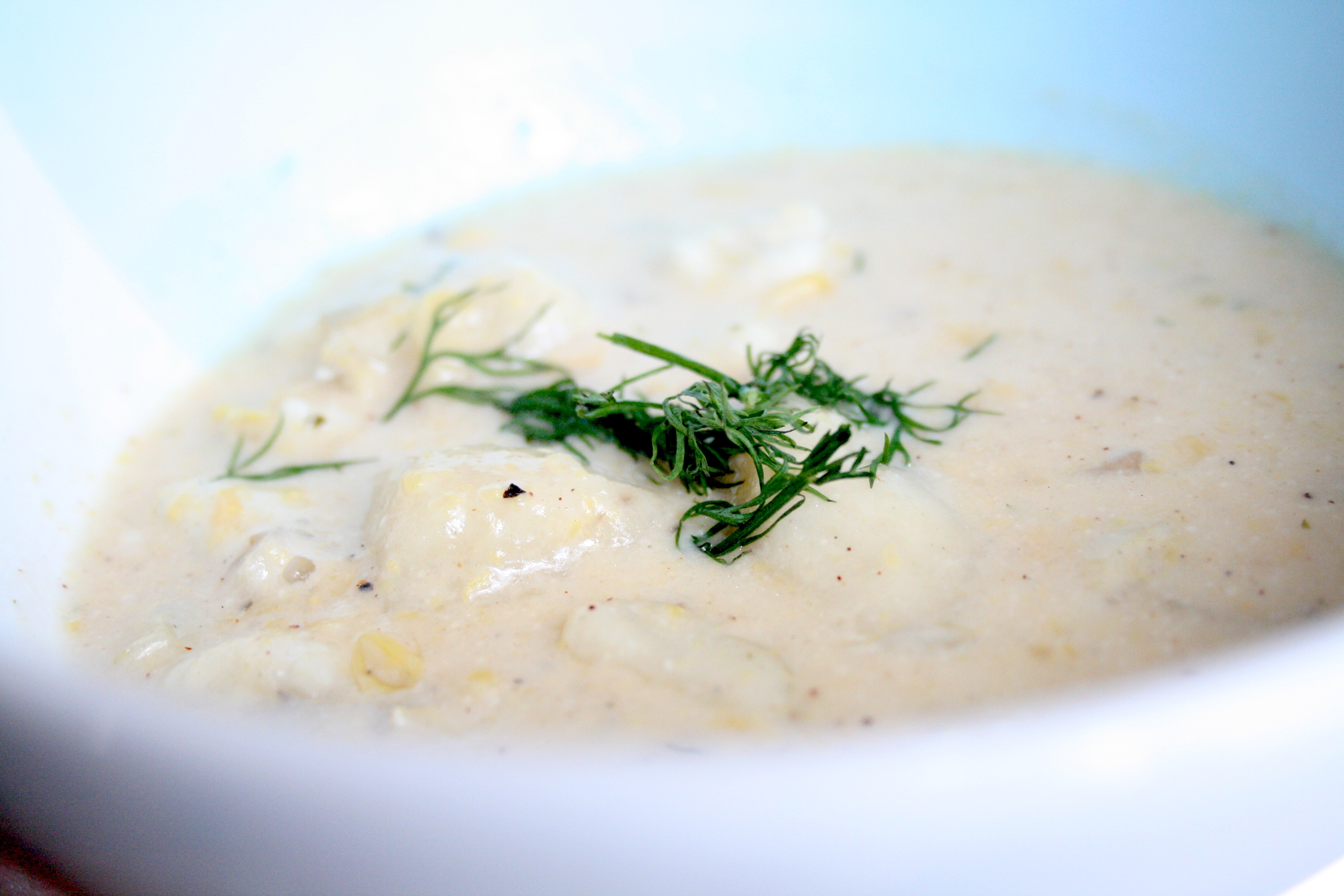Blowfish Corn Chowder With Potato Dumplings