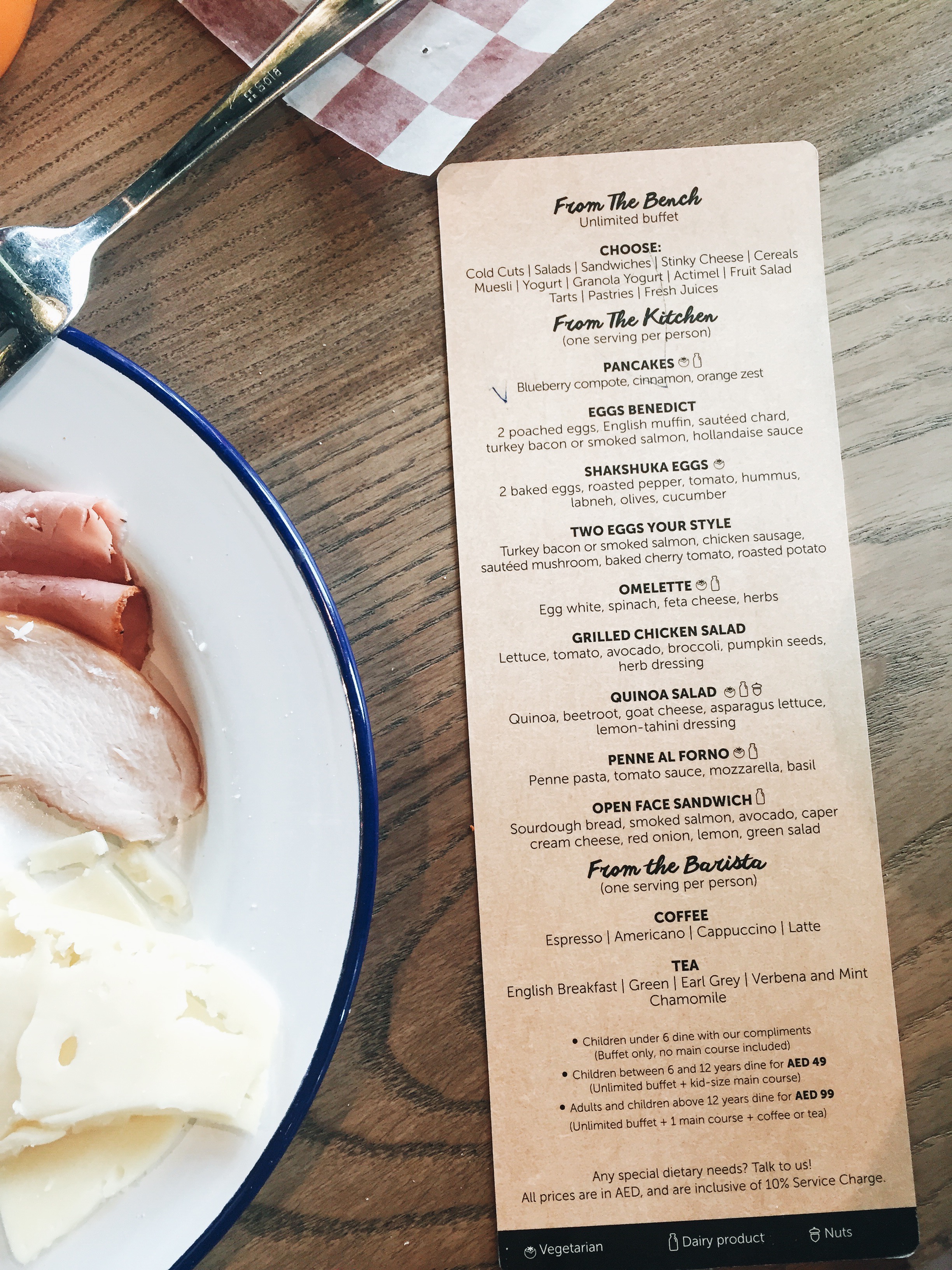 The Bench Brunch menu