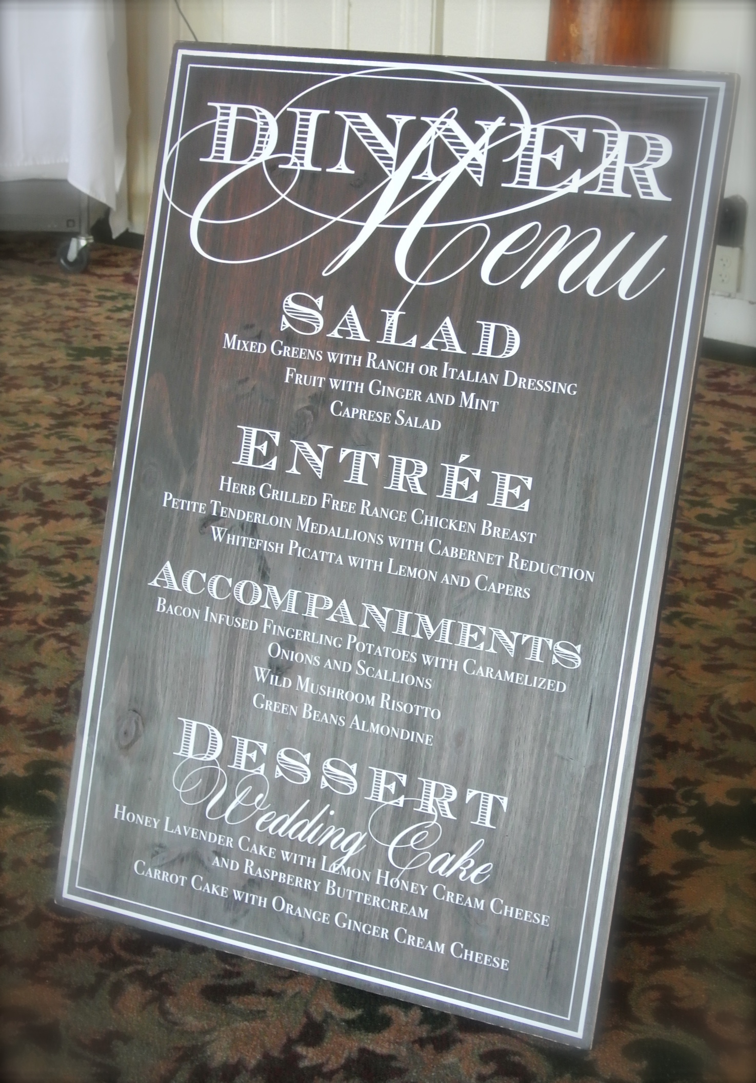 dinner menu sign