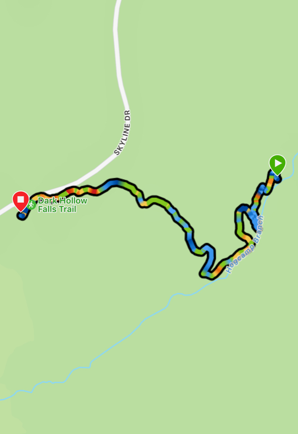 Hiking Dark Hollow Falls in Shenandoah - DarkHollowFallsSNPGarminMap 