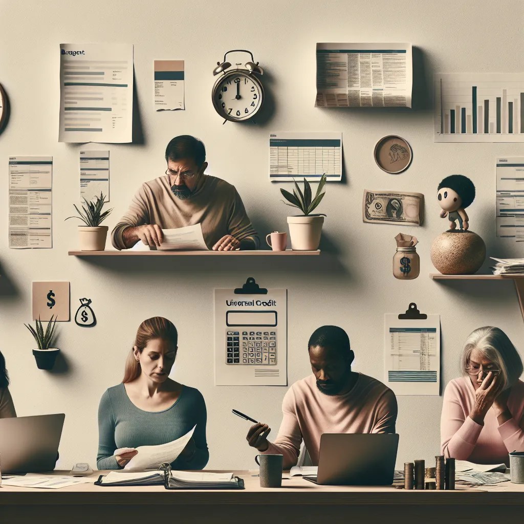 Woman reviewing financial documents and using a calculator to budget effectively while on Universal Credit.