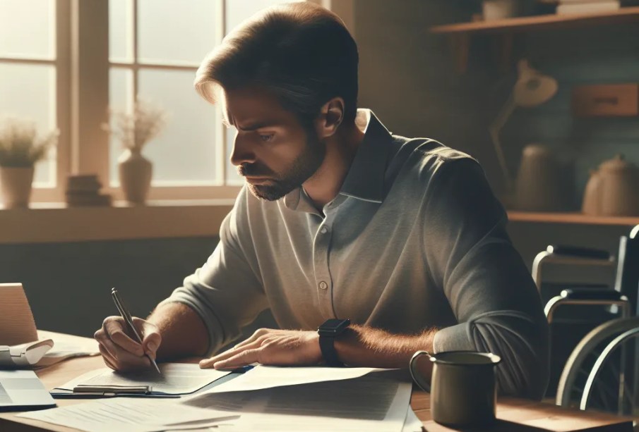 Image illustrating a person filling out a PIP application form