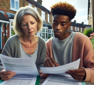 Illustration of a person reviewing housing benefit documents