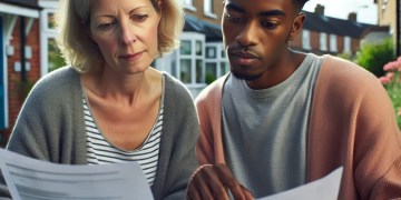 Illustration of a person reviewing housing benefit documents