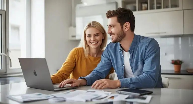 couple paying online bills