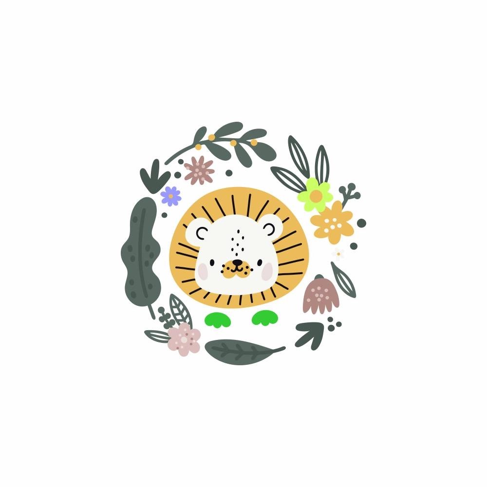 Wall Decal Vinyl Sticker Little Lion With Floral | Decalmania USA