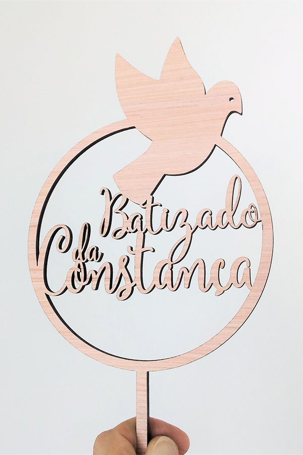 Topo de Bolo Batizado com Pomba