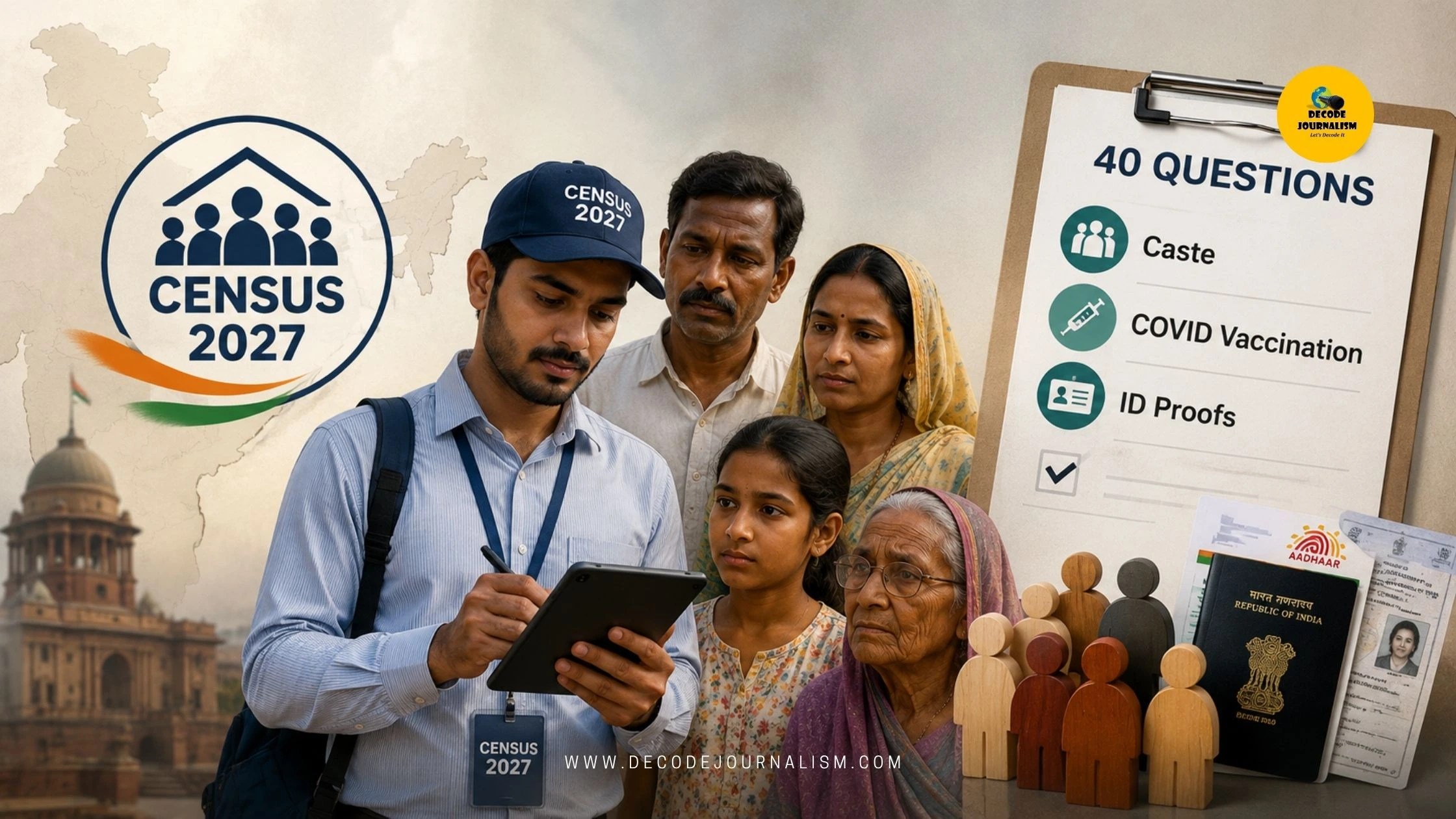 Census 2027 notification listing 40 questions including caste and COVID vaccination details