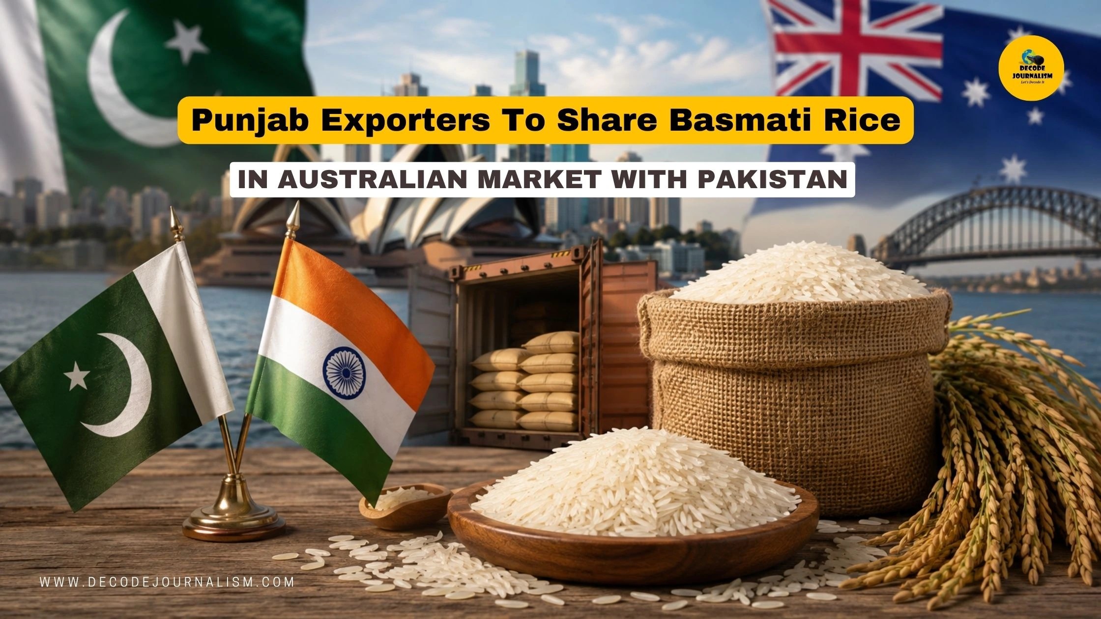 Sacks of Basmati Rice being loaded for export, representing the India Australia Basmati trademark dispute