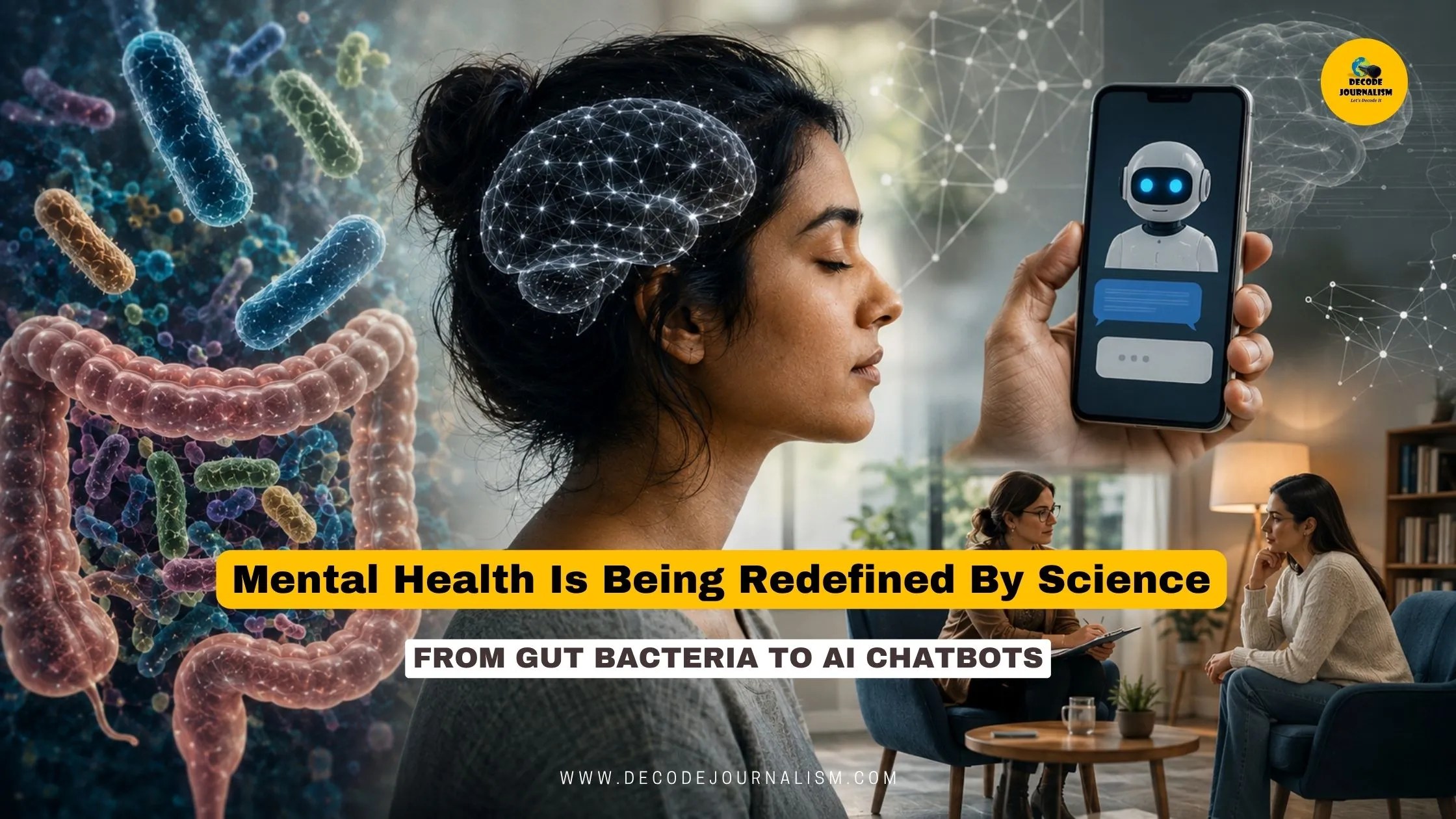 Illustration representing mental health research in 2026 covering brain science, gut health and digital wellbeing