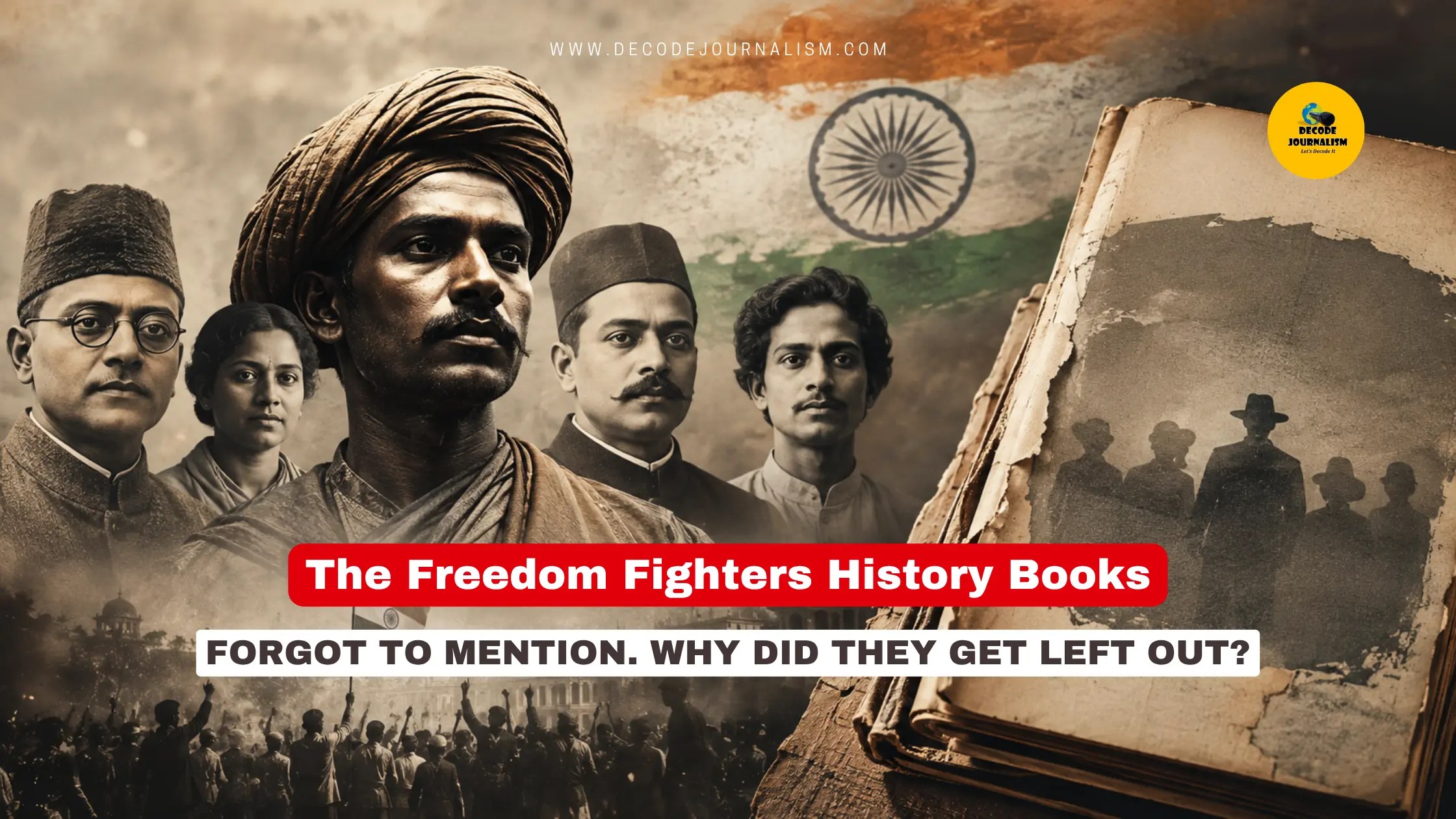 Collage style illustration representing unsung freedom fighters of India's independence movement