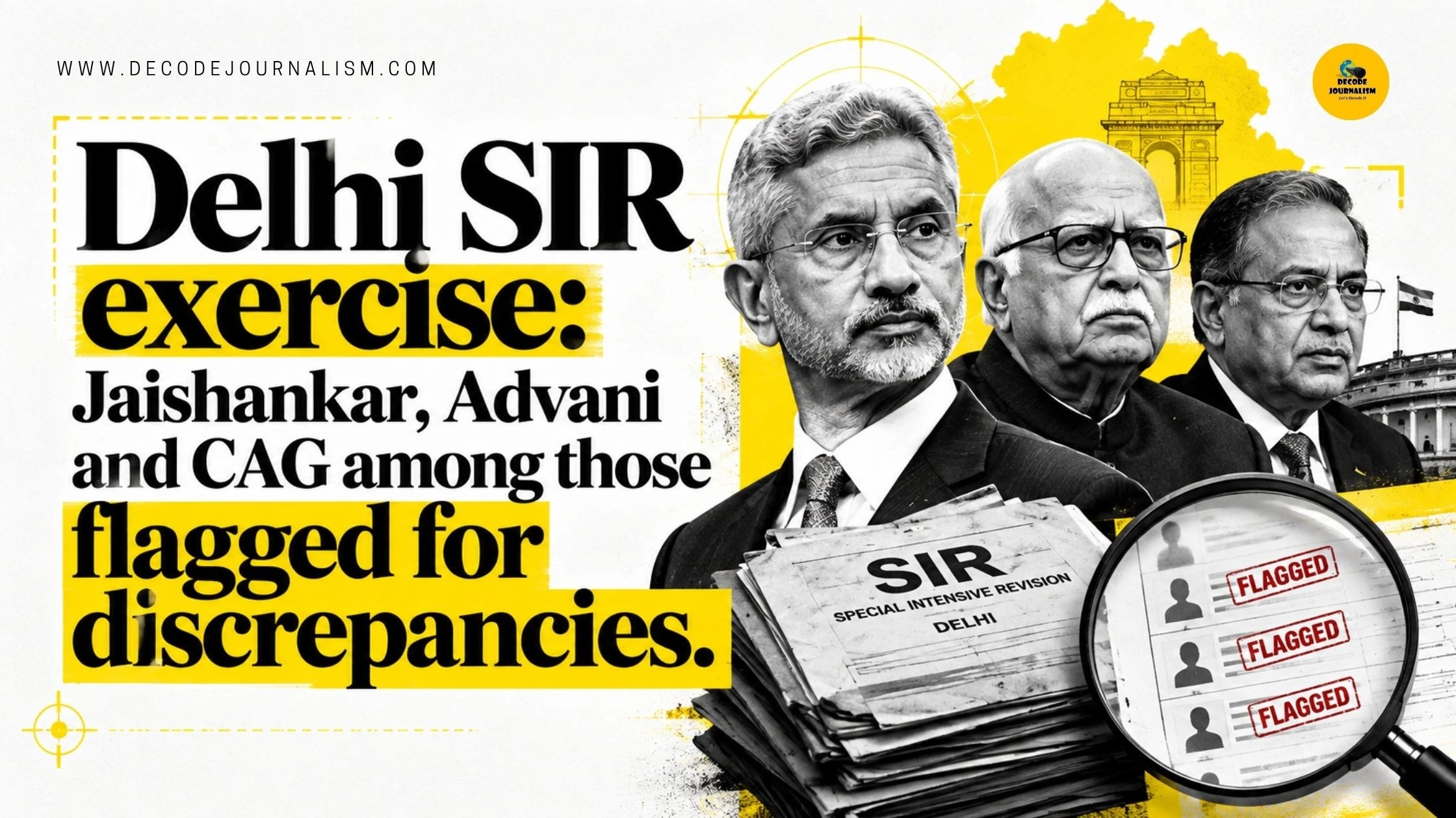 Delhi voter list with SIR notices for public figures, showing the Delhi SIR exercise and no mapping category