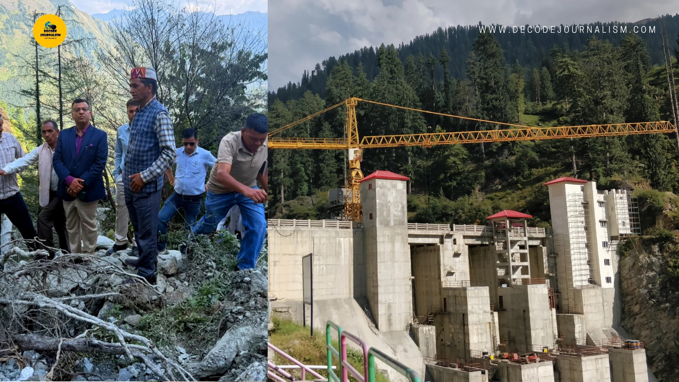 Damaged house and debris in Sainj, Kullu, after a leak at the Parbati hydroelectric project
